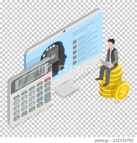 3D Isometric Flat  Illustration of AI In Human Resources. Item 1 132310795
