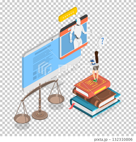 3D Isometric Flat  Illustration of AI and Law. Item 2 132310806