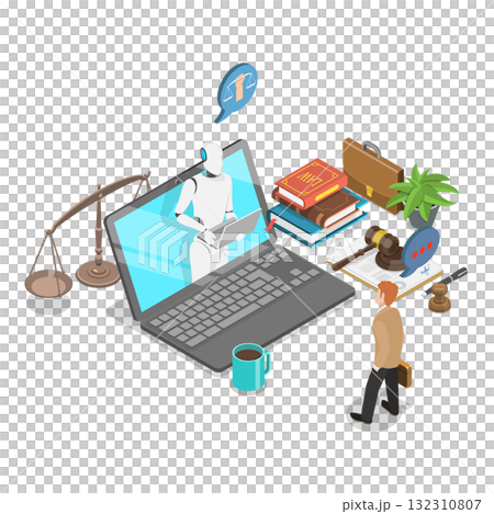 3D Isometric Flat  Illustration of AI and Law. Item 1 132310807