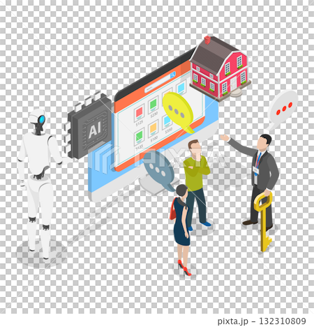 3D Isometric Flat  Illustration of AI In Real Estate. Item 2 132310809