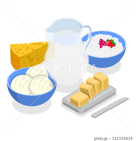 3D Isometric Flat Illustration of Dairy Farm. Item 2 3D Isometric Flat Illustration of Dairy Farm. Item 2 132310814