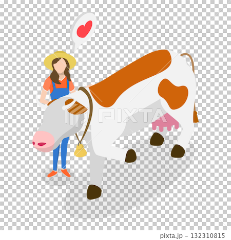 3D Isometric Flat  Illustration of Dairy Farm. Item 1 132310815