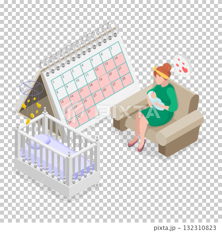 3D Isometric Flat  Illustration of Maternity And Paternity Leave. Item 3 132310823