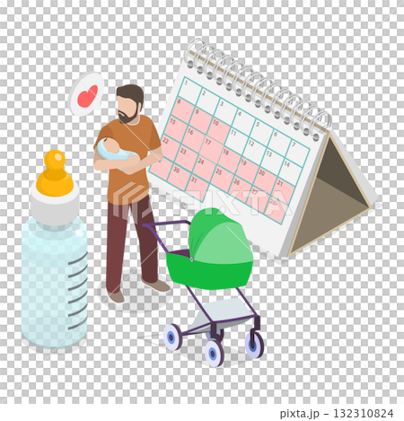 3D Isometric Flat  Illustration of Maternity And Paternity Leave. Item 2 132310824