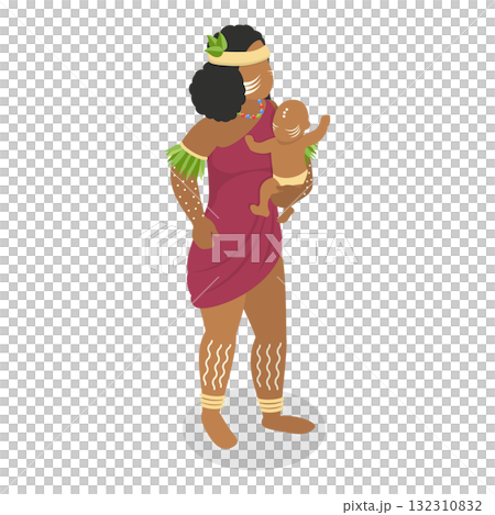 3D Isometric Flat  Set of Native Tribal People. Item 3 132310832