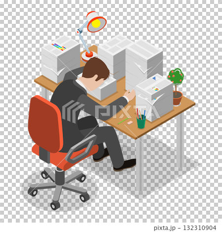 3D Isometric Flat  Illustration of Exhausted and Sleepy People. Item 6 132310904