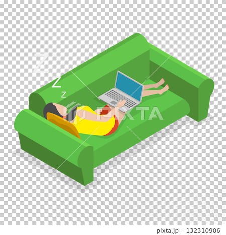 3D Isometric Flat  Illustration of Exhausted and Sleepy People. Item 4 132310906