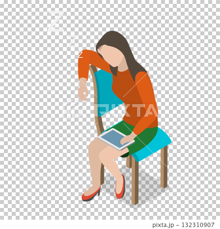 3D Isometric Flat  Illustration of Exhausted and Sleepy People. Item 3 132310907