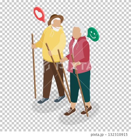 3D Isometric Flat  Illustration of Diverse Elderly People. Item 3 132310915