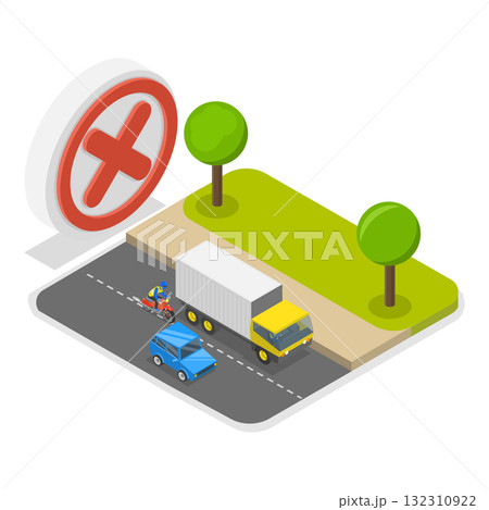 3D Isometric Flat  Illustration of Motorcycle Riding Safety. Item 1 132310922