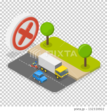 3D Isometric Flat Illustration of Motorcycle Riding Safety. Item 1 3D Isometric Flat Illustration of Motorcycle Riding Safety. Item 1 132310922