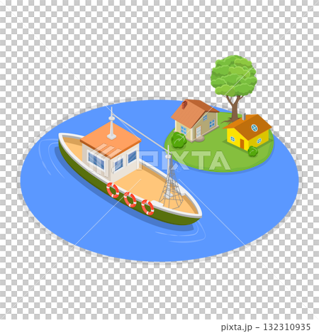 3D Isometric Flat Illustration of Maritime Life. Item 3 3D Isometric Flat Illustration of Maritime Life. Item 3 132310935