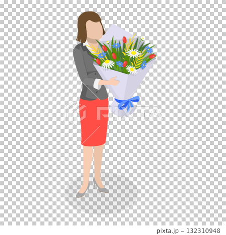 3D Isometric Flat Illustration of Romantic Floral Gifts. Item 2 3D Isometric Flat Illustration of Romantic Floral Gifts. Item 2 132310948