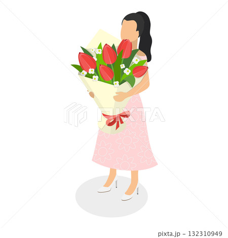 3D Isometric Flat Illustration of Romantic Floral Gifts. Item 1 3D Isometric Flat Illustration of Romantic Floral Gifts. Item 1 132310949