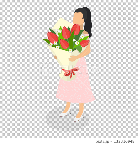 3D Isometric Flat Illustration of Romantic Floral Gifts. Item 1 3D Isometric Flat Illustration of Romantic Floral Gifts. Item 1 132310949