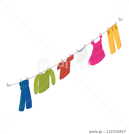 3D Isometric Flat  Illustration of Clothes Ropes. Item 3 132310957