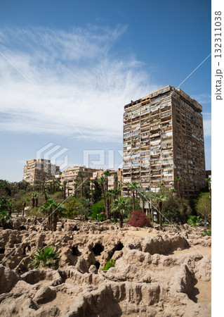 Panoramic view of Cairo from drone point of view. Mosques and rooftops of buildings. Panoramic view of Cairo from drone point of view. Mosques and rooftops of buildings. 132311038