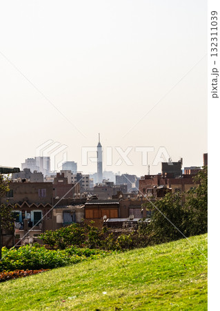 Panoramic view of Cairo from drone point of view. Mosques and rooftops of buildings. Panoramic view of Cairo from drone point of view. Mosques and rooftops of buildings. 132311039