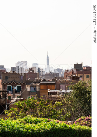 Panoramic view of Cairo from drone point of view. Mosques and rooftops of buildings. Panoramic view of Cairo from drone point of view. Mosques and rooftops of buildings. 132311040