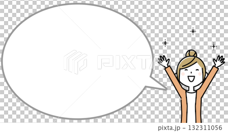 年輕女子舉起雙臂，講話泡泡 132311056
