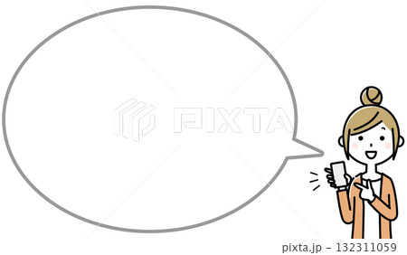 スマホを指さす若い女性　ふきだし 132311059