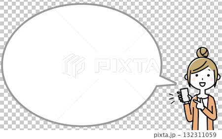 Young woman pointing at smartphone, speech bubble Young woman pointing at smartphone, speech bubble 132311059