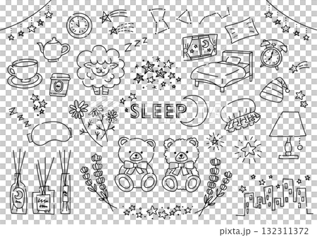 睡眠関係の手描きイラストセット 睡眠関係の手描きイラストセット 132311372
