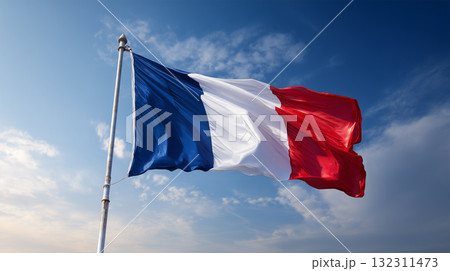 青空の下で翻るフランス国旗 青空の下で翻るフランス国旗 132311473
