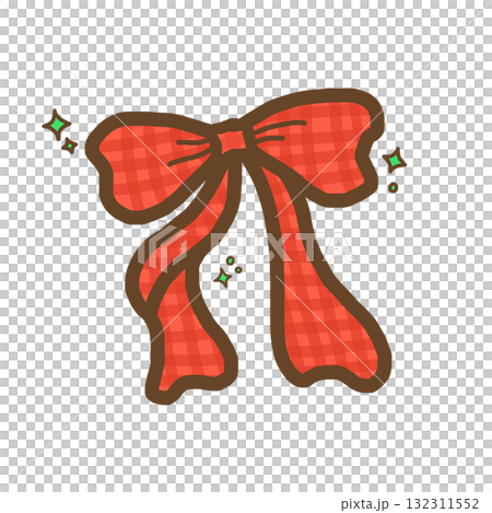 Charming hand drawn red gingham Christmas ribbon bow. This festive coquette illustration with green sparkle adds cheerful touch to holiday gift wrapping and decoration on transparency background Charming hand drawn red gingham Christmas ribbon bow. This festive coquette illustration with green sparkle adds cheerful touch to holiday gift wrapping and decoration on transparency background 132311552