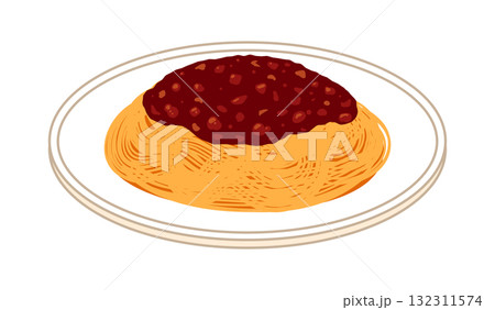 皿に盛ったミートソースパスタのイラスト 皿に盛ったミートソースパスタのイラスト 132311574
