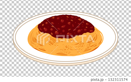 皿に盛ったミートソースパスタのイラスト 皿に盛ったミートソースパスタのイラスト 132311574