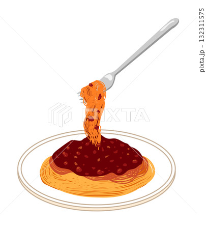 皿に盛ったミートソースパスタのイラスト 132311575