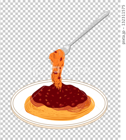 皿に盛ったミートソースパスタのイラスト 132311575