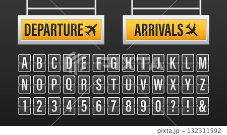 Airport departure arrivals split flap board alphabet letters Airport departure arrivals split flap board alphabet letters 132311592