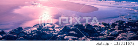 Rocky beach at sunset. Natural background. Horizontal banner Rocky beach at sunset. Natural background. Horizontal banner 132311678