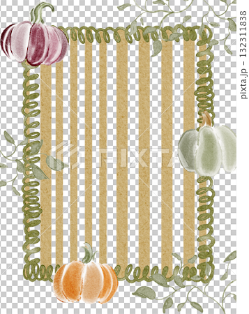 Rectangular watercolor frame with pumpkins and autumn harvest. Halloween and Thanksgiving design with copy space for text or invitation template. Rectangular watercolor frame with pumpkins and autumn harvest. Halloween and Thanksgiving design with copy space for text or invitation template. 132311838