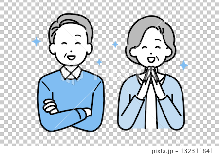一對微笑的老年夫婦的插圖 一對微笑的老年夫婦的插圖 132311841