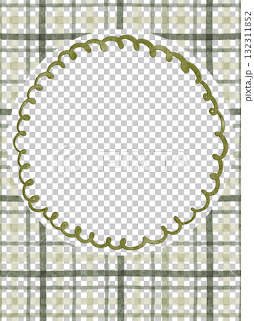Watercolor rectangular frame with green checkered background. Abstract layout for card, banner, or document. Printable illustration for cozy design and organizer template. 132311852