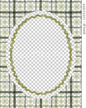 Watercolor rectangular frame on green checkered background. Abstract layout for card, banner, or document. Printable illustration for cozy design and organizer template. 132311854