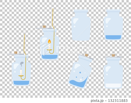 集気びんの中でろうそくを燃やす実験のイラスト素材セット 集気びんの中でろうそくを燃やす実験のイラスト素材セット 132311883