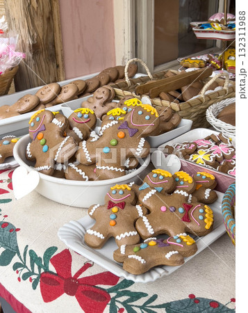 Christmas gingerbread cookies on table for noel 132311988