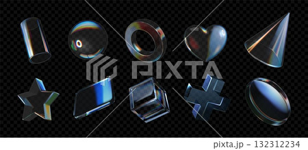 3d glass icons. Abstract star shape, heart and shield, flower gradient elements. Transparent y2k glossy objects. Cube, ball and crystal ring. UI button design. Vector isolated illustration 132312234