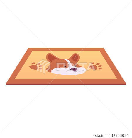 Rug with dog muzzle and footprint, vector cartoon pets brown carpet, cozy home textile decorative interior neat mat Rug with dog muzzle and footprint, vector cartoon pets brown carpet, cozy home textile decorative interior neat mat 132313034