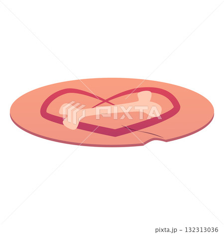 Round rug with bone in heart, vector cartoon pets brown carpet, cozy home textile decorative interior neat mat 132313036
