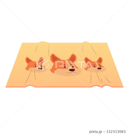 A soft yellow rectangular rug with a fox head, interior decoration for the floor. 132313063