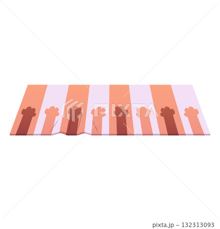 Brown striped floor rug with cat paws print, vector cartoon pets carpet, cozy home decorative textile neat mat Brown striped floor rug with cat paws print, vector cartoon pets carpet, cozy home decorative textile neat mat 132313093