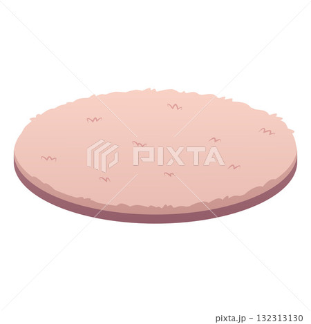 Round rug long fluffy pile in nude beige color, vector cartoon carpet for floor in room or bathroom, textile neat mat 132313130