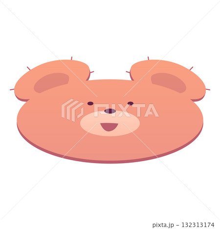 Brown rug bear muzzle shape with ears, vector cartoon cute animal head carpet, cozy home textile decorative neat mat 132313174