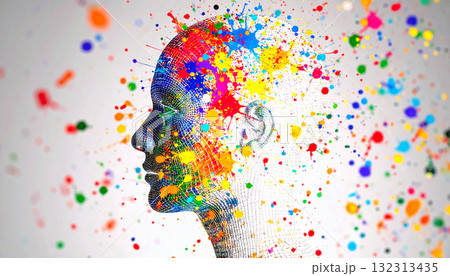 Digital Face Grid Without Facial Features Symbolizing AI. AI themed Background. Generated Image 132313435