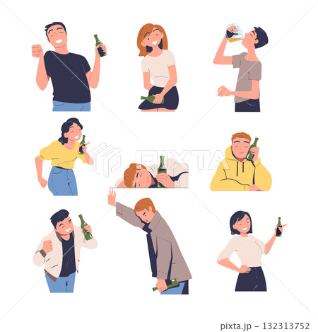 People with Alcohol Drink and Beverage Vector Set 132313752